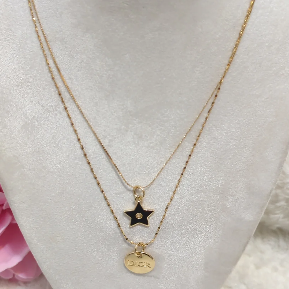 Dior Gold Necklace Logo Star Pendant Pink Velvet Cord 3 Necklaces Bundle Magnet - Picture 4 of 5